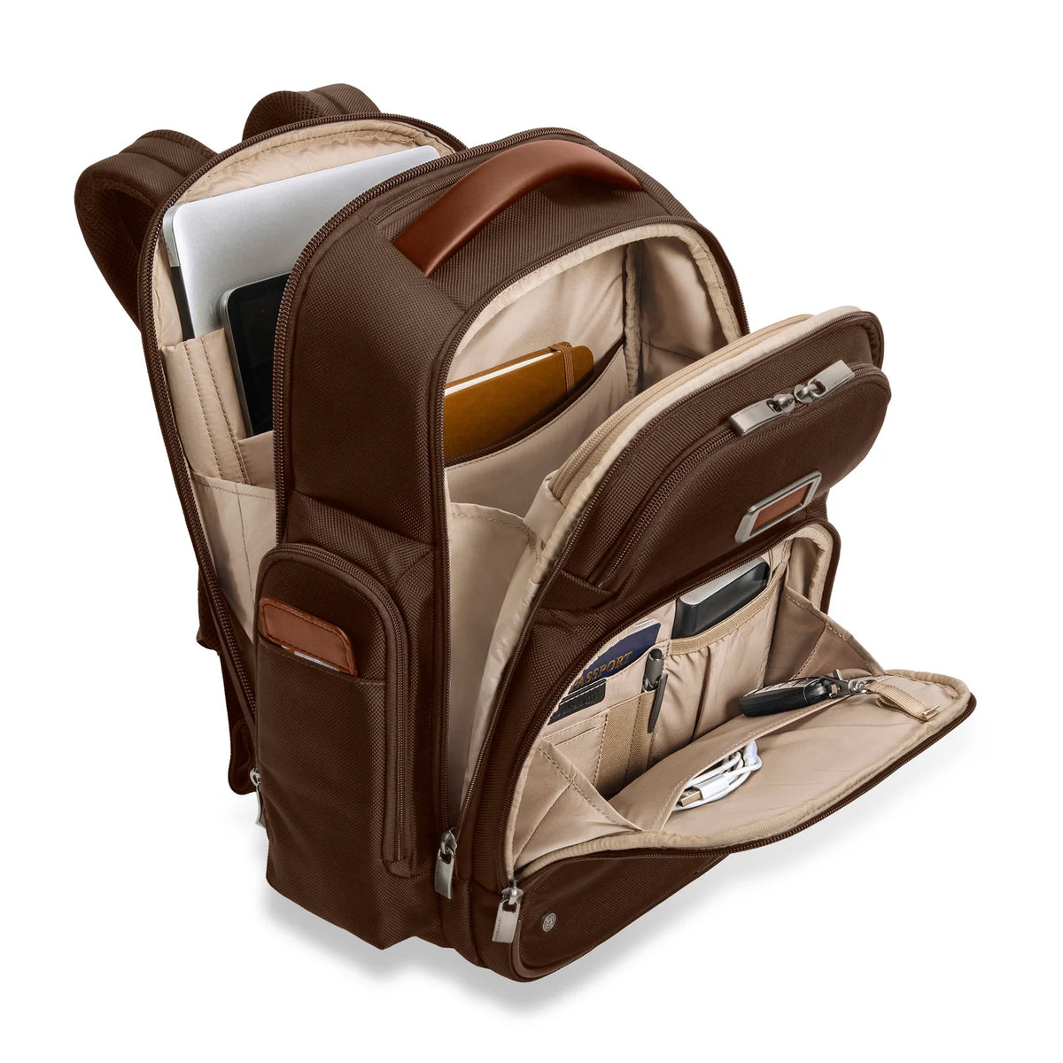 Briggs & Riley @work Large Cargo Backpack in Chocolate — interior view