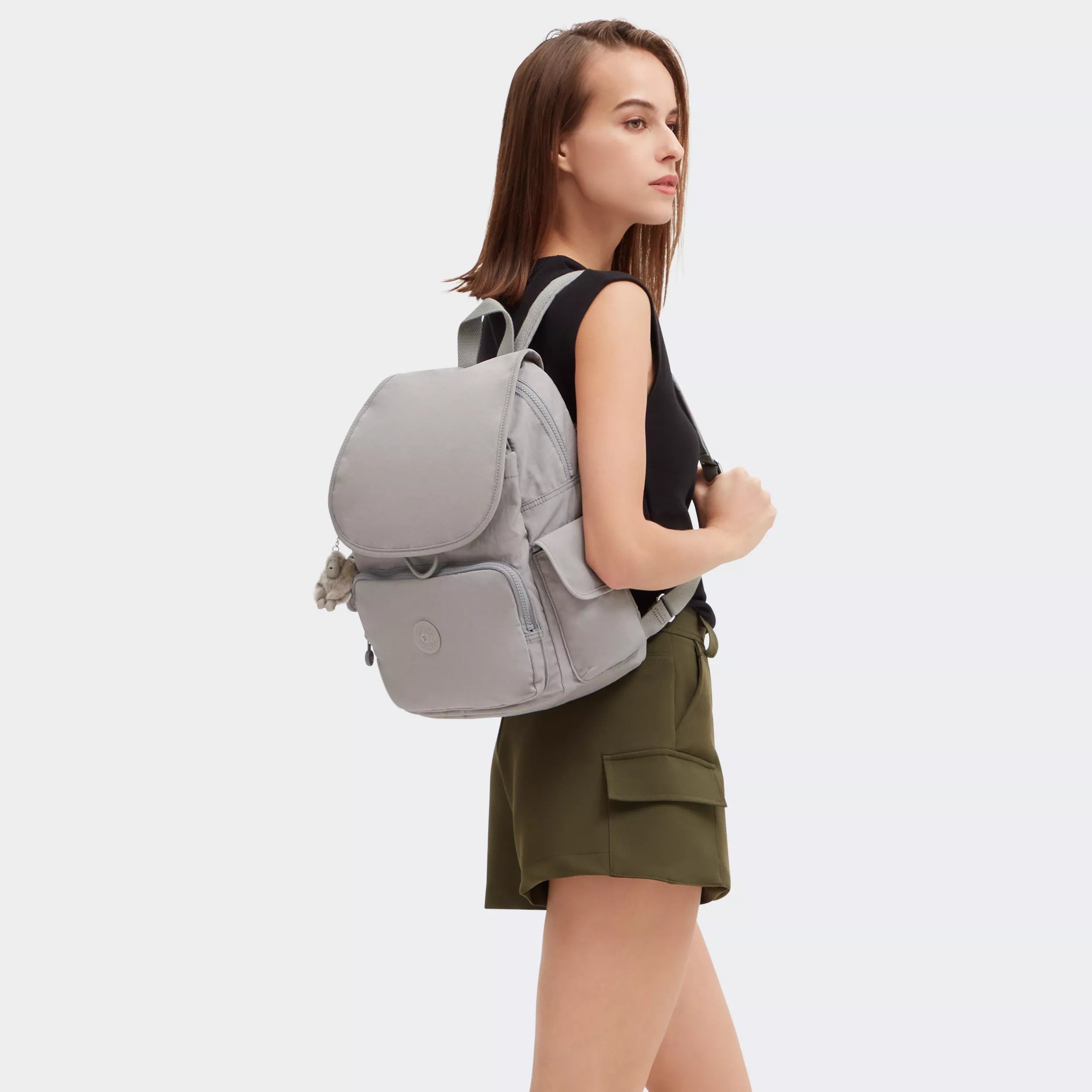 Kipling City Pack in Grey Gris — back view