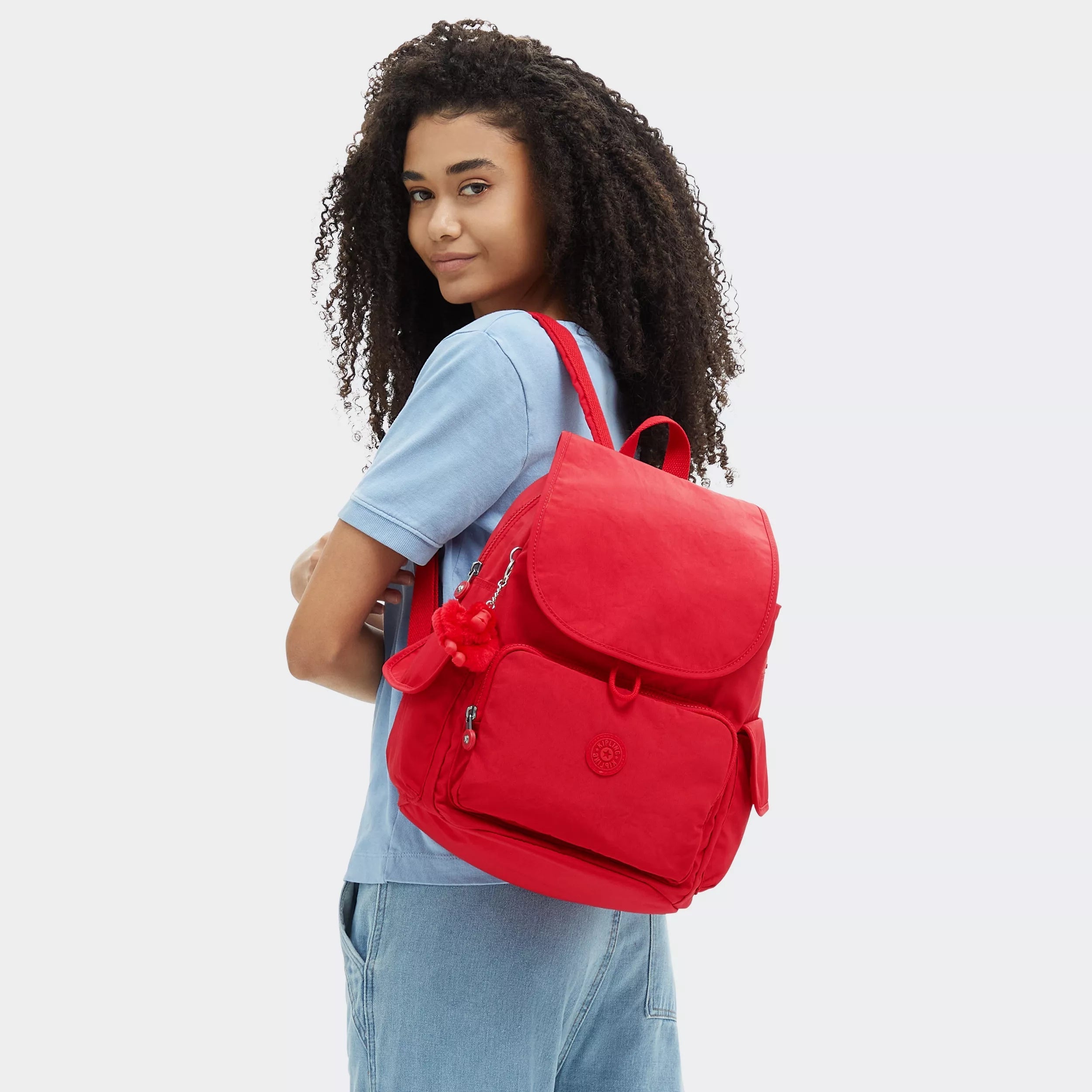 Kipling City Pack in Red Rouge — back view