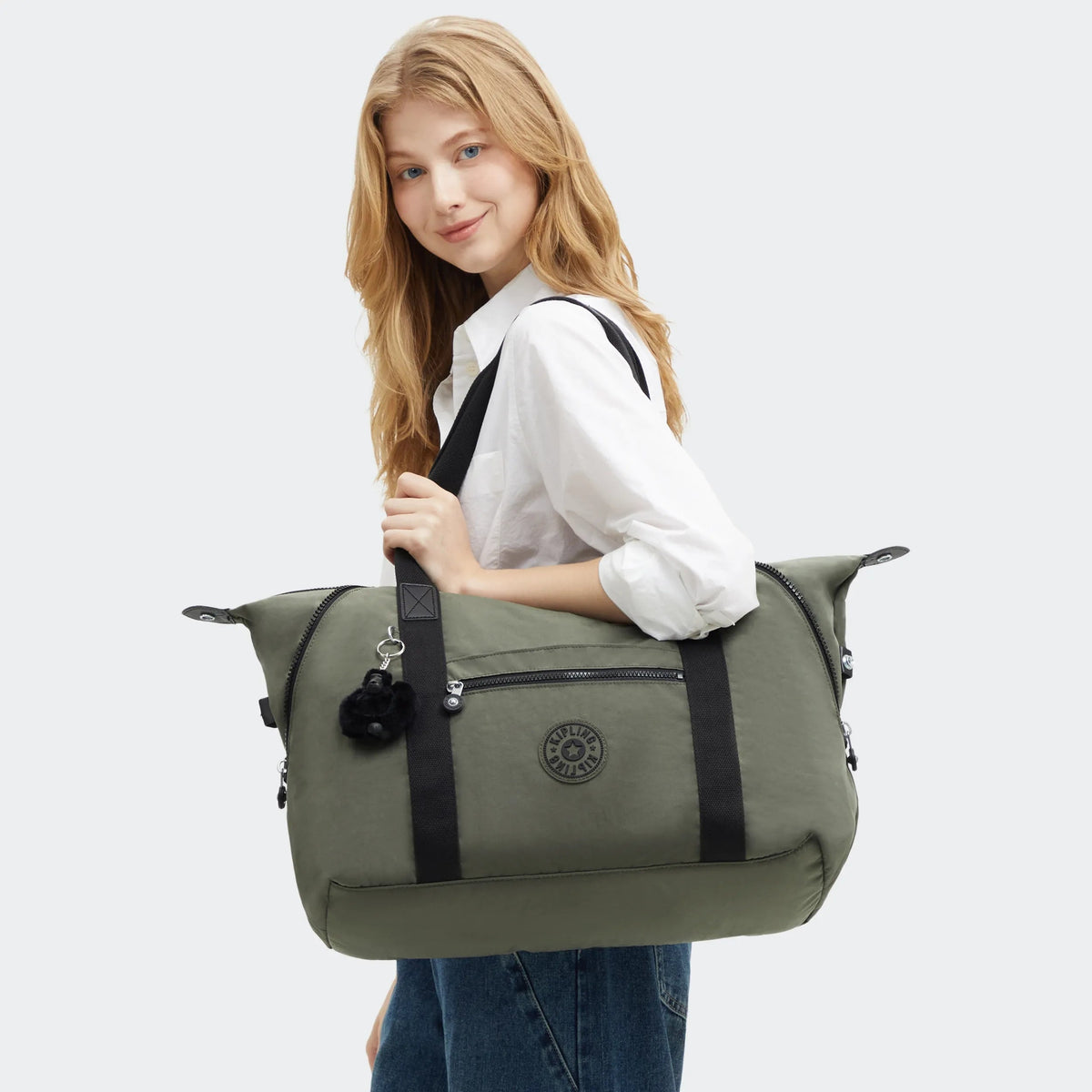 Kipling Art Medium Tote Bag in Green Moss — lifestyle