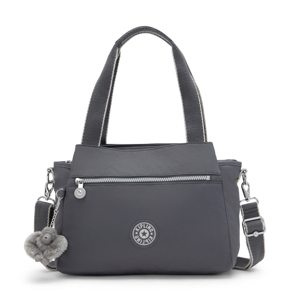 Kipling Elysia Shoulder Bag in Moonlit Grey — front view # color_Moonlit Grey