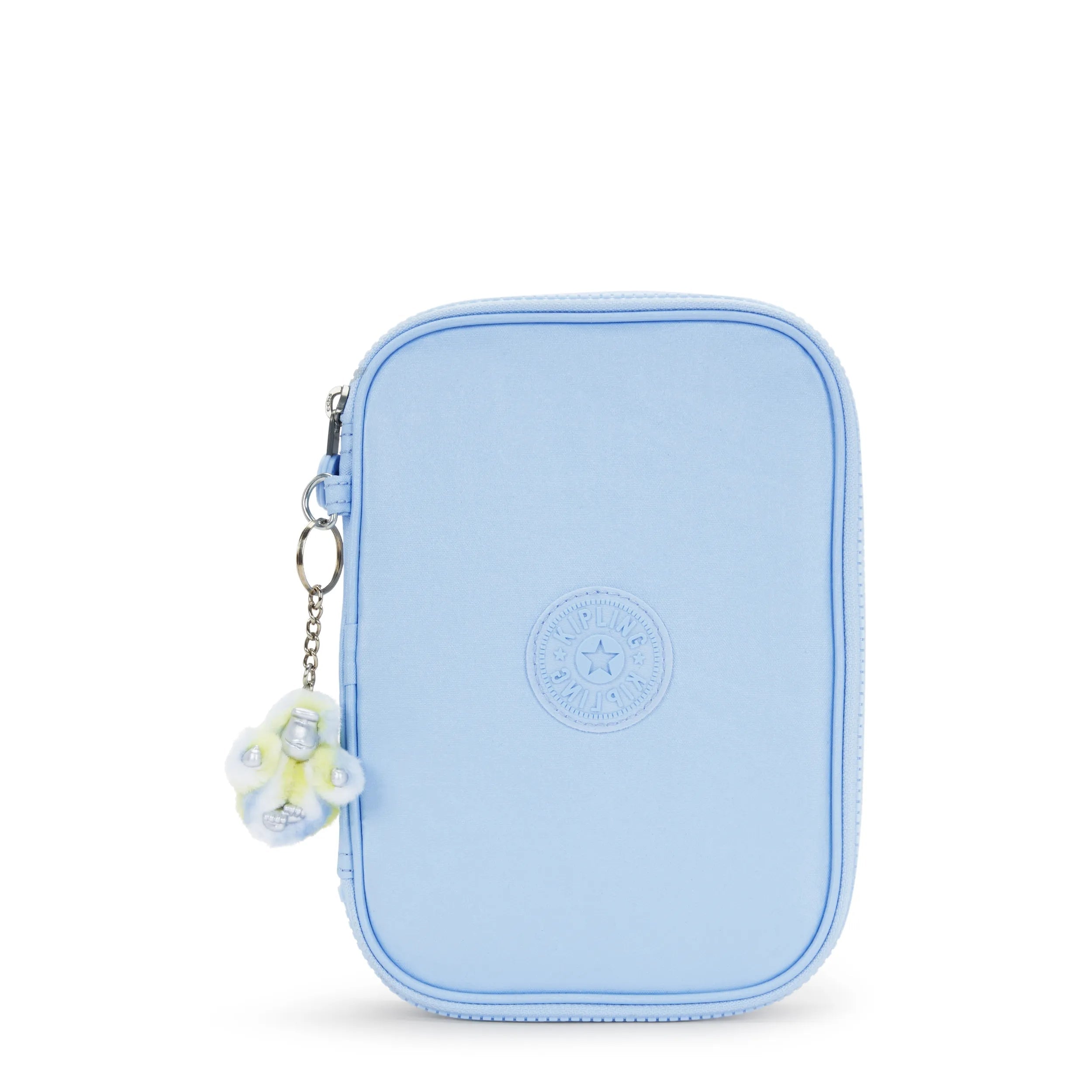 Kipling 100 Pens Case in Clear Sky Metallic — front view # color_Clear Sky Metallic