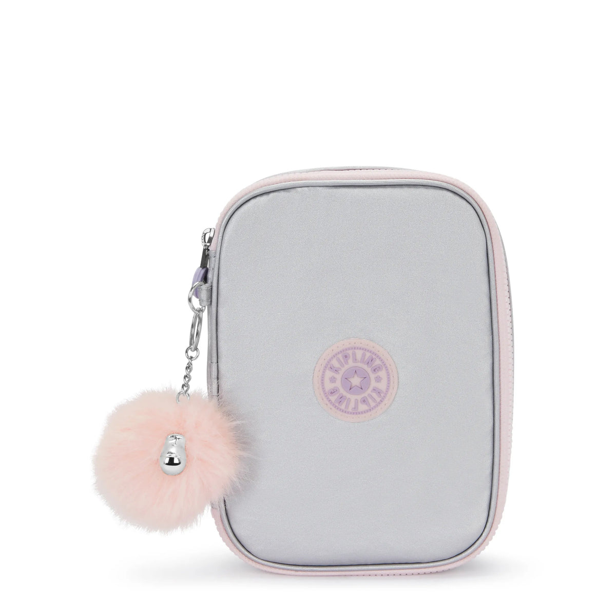 Kipling 100 Pens Case in Silver Glow Metallic — front view # color_Silver Glow Metallic