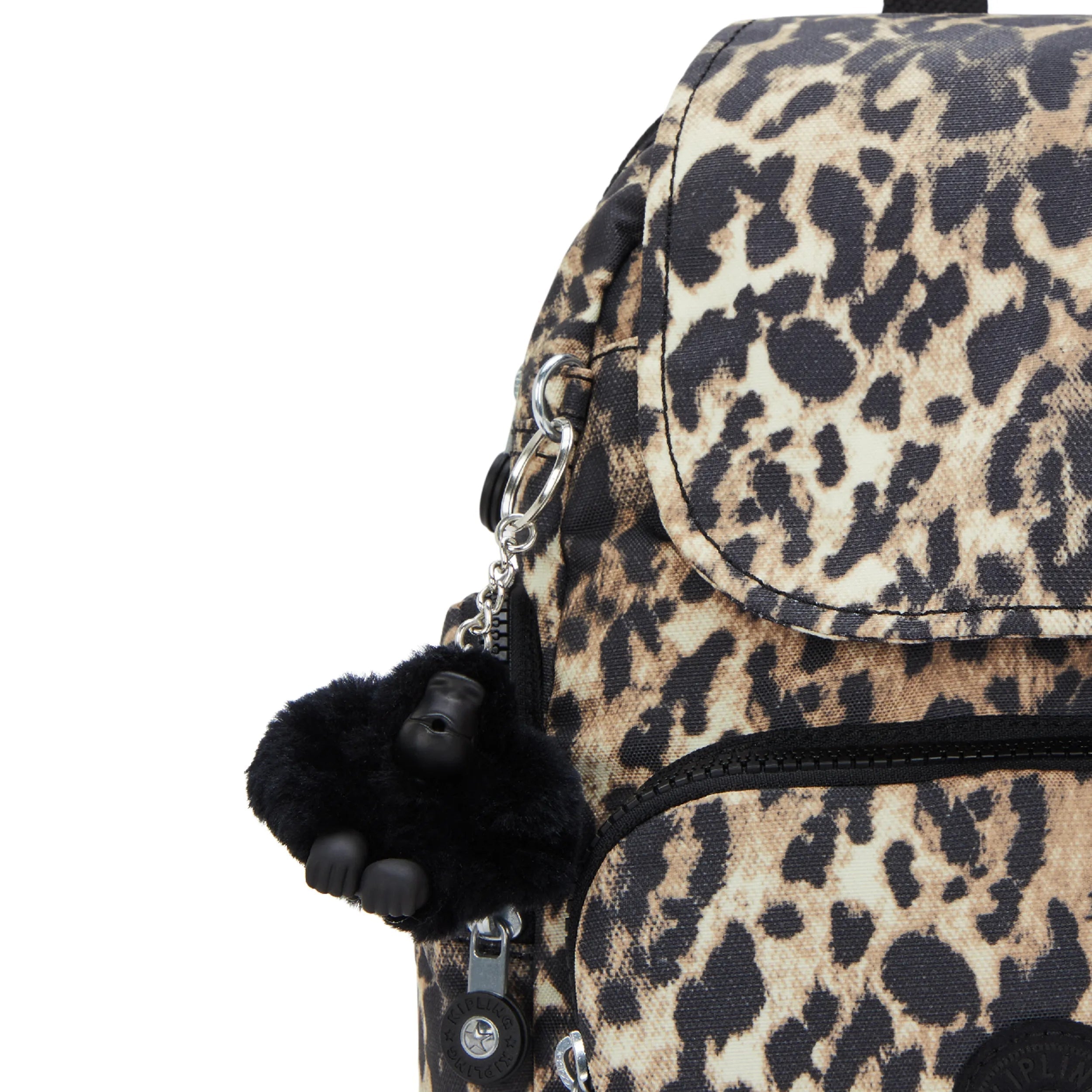 Kipling City Zip Mini in Wild Leopard — detail view