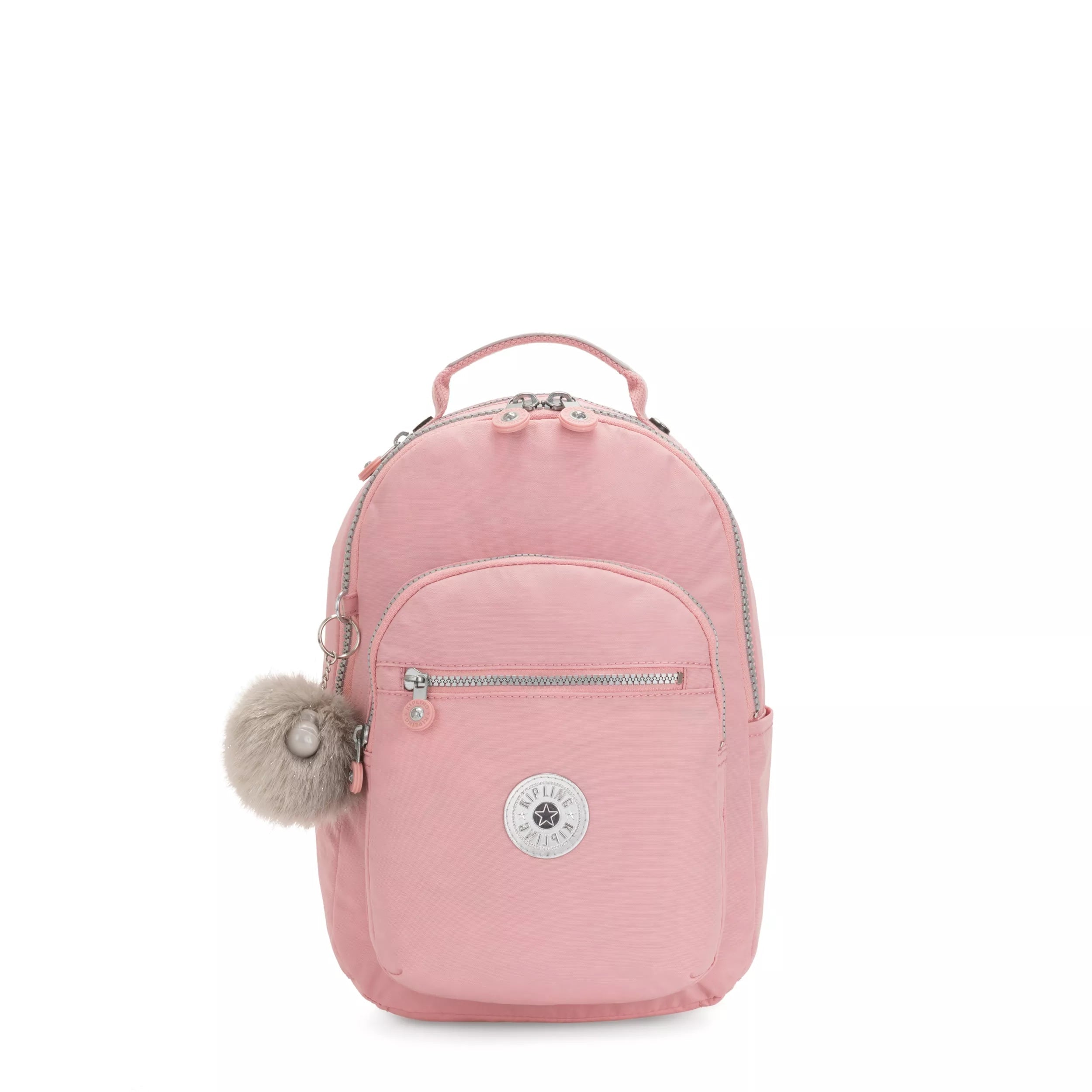 Kipling Seoul Small Backpack in Bridal Rose — front view # color_Bridal Rose