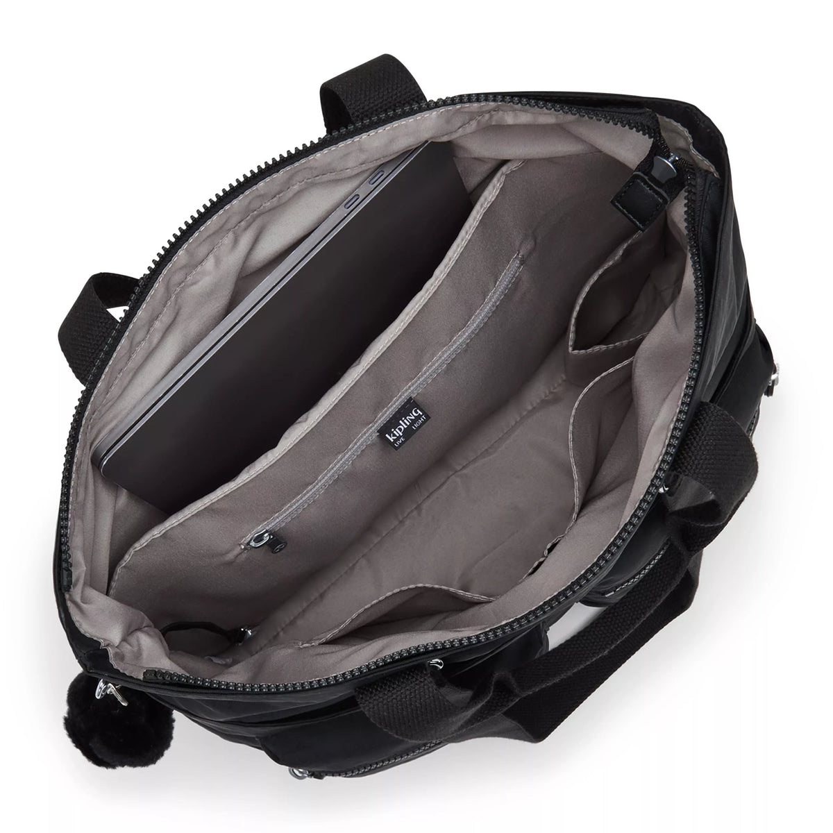 Kipling India 16" Laptop Tote Bag in Black Noir — interior view