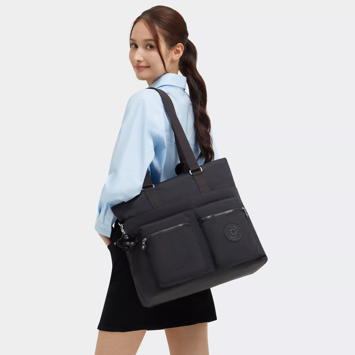 Kipling India 16" Laptop Tote Bag in Black Noir — lifestyle # color_Black Noir