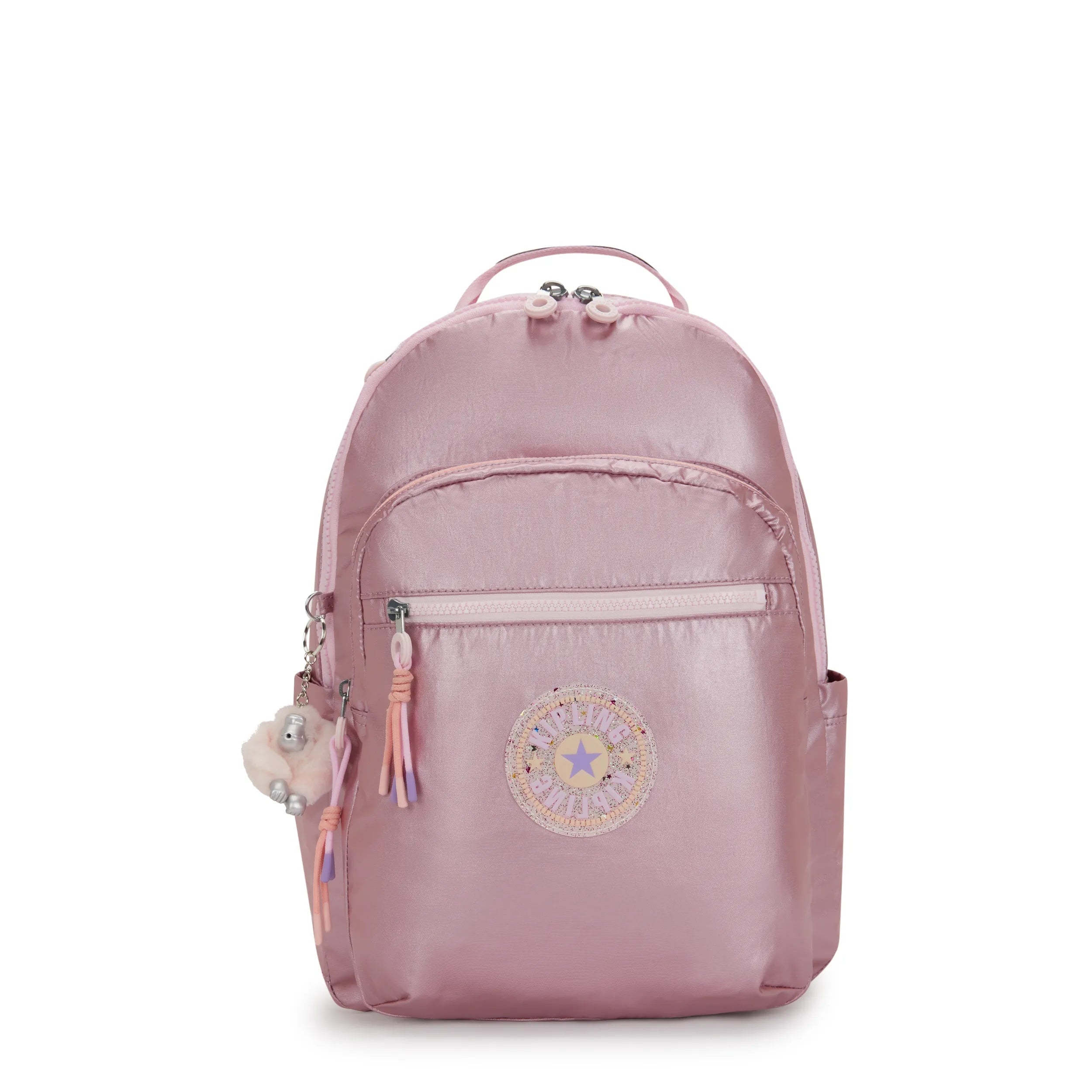 Kipling Seoul Large Backpack with 15" Laptop Protection in Bronze Pink Metallic C — front view # color_Bronze Pink Metallic C