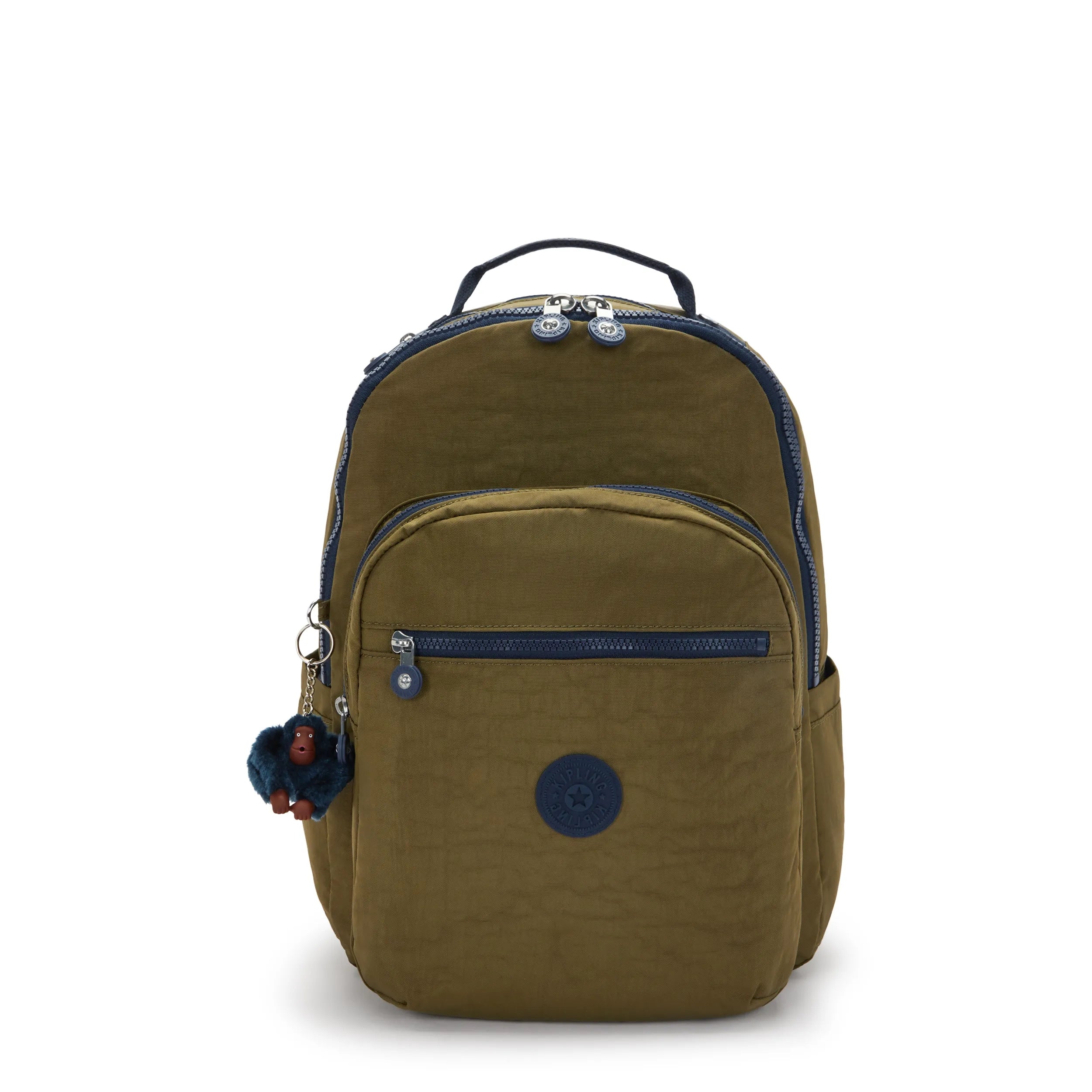 Kipling Seoul Large Backpack with 15" Laptop Protection in Treasure Green — front view # color_Treasure Green