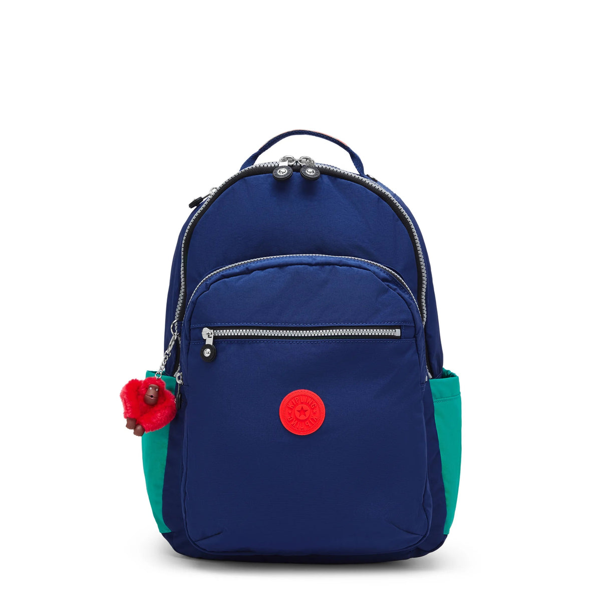 Kipling Seoul Large Backpack with 15" Laptop Protection in Escape Blue Block — front view # color_Escape Blue Block