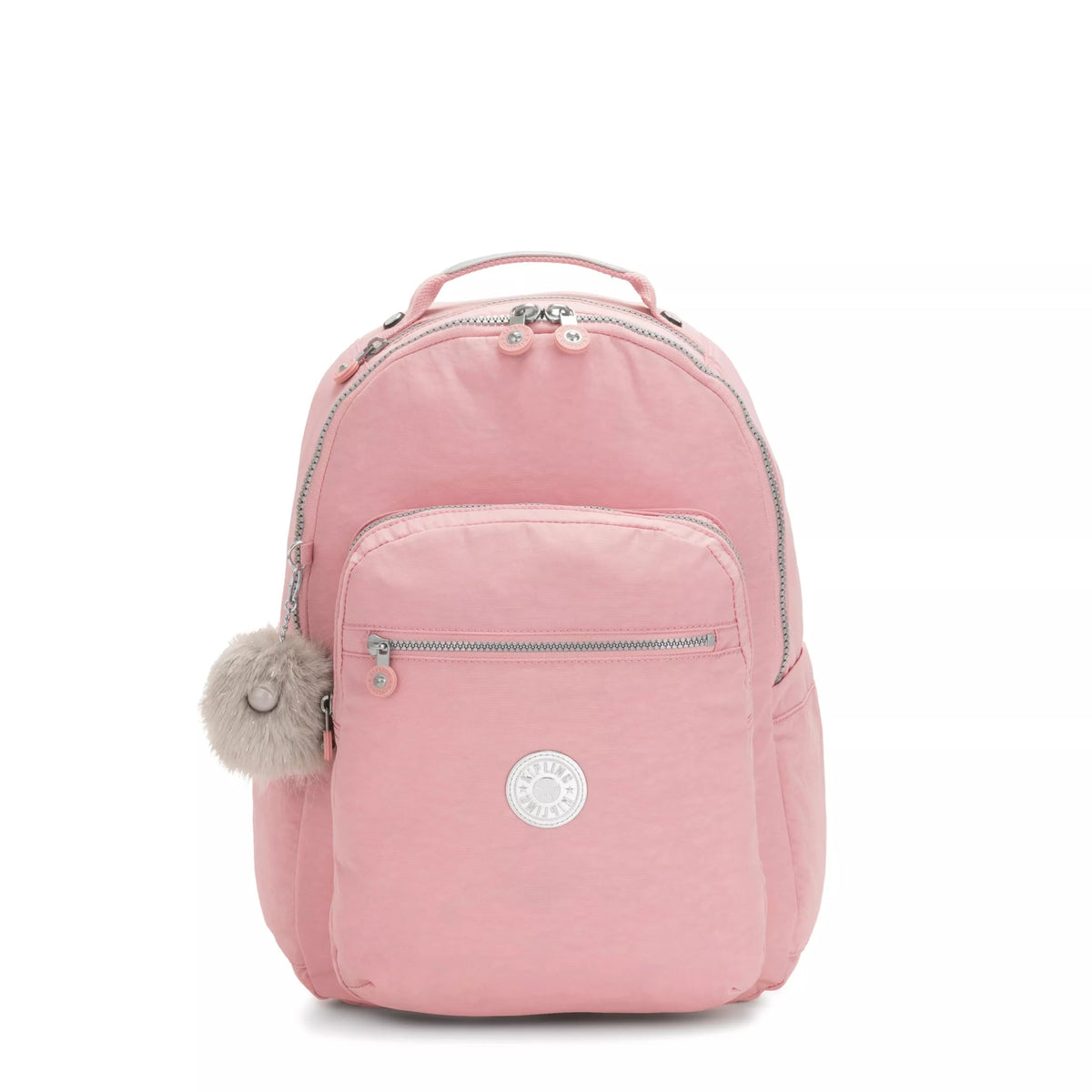 Kipling Seoul Large Backpack with 15" Laptop Protection in Bridal Rose — front view # color_Bridal Rose