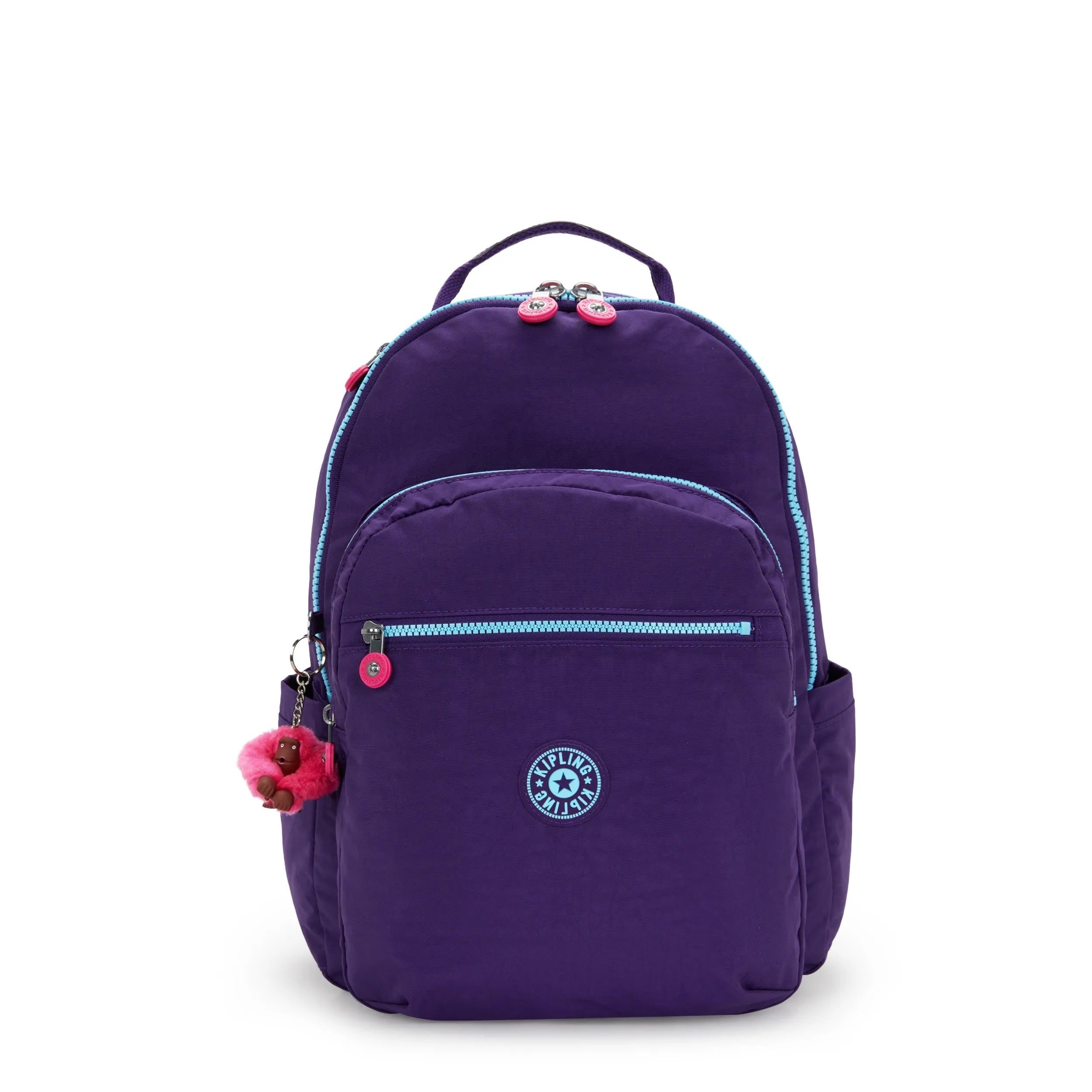 Kipling Seoul Large Backpack with 15" Laptop Protection in VIP Purple — front view # color_VIP Purple