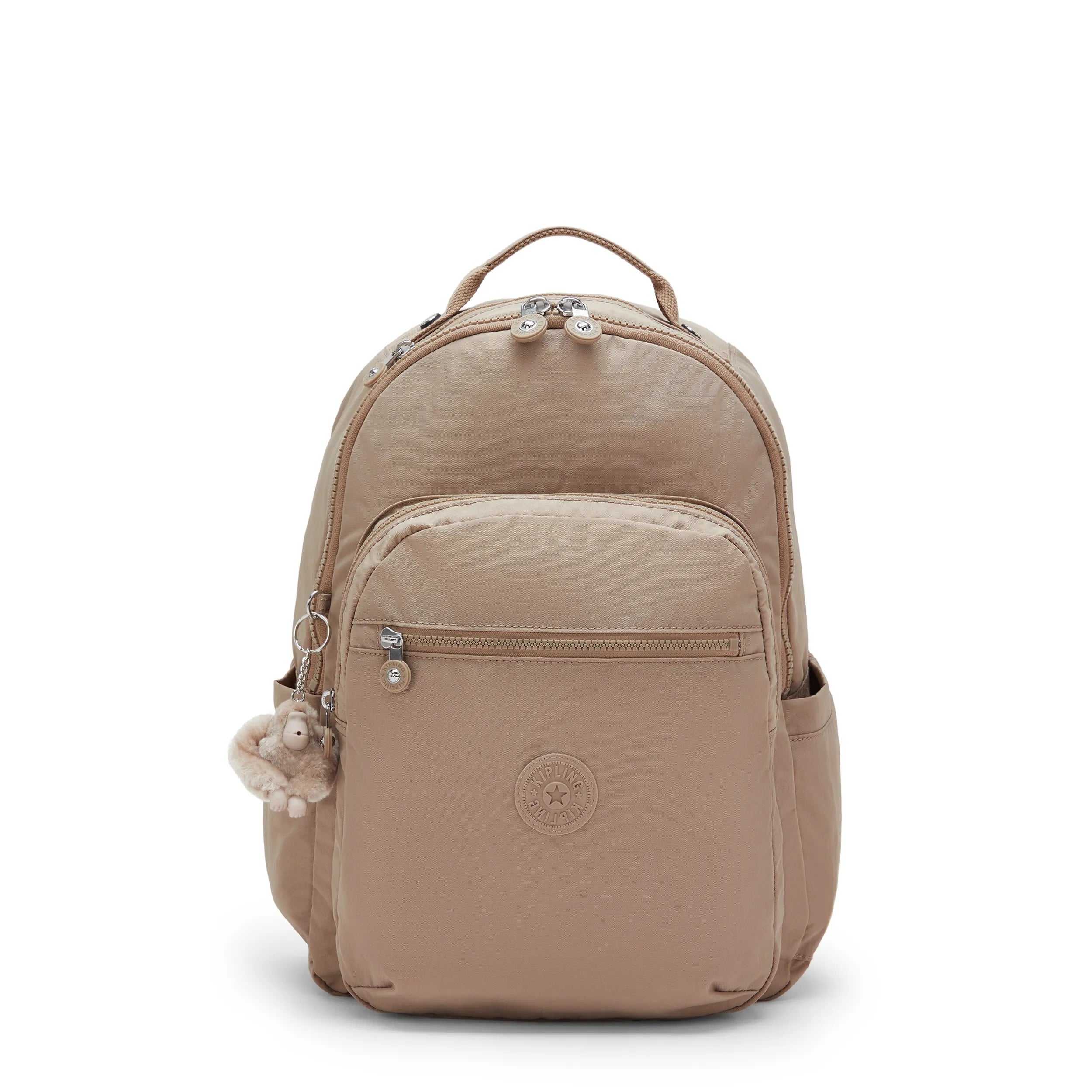 Kipling Seoul Large Backpack with 15" Laptop Protection in Tan Beige — front view # color_Tan Beige
