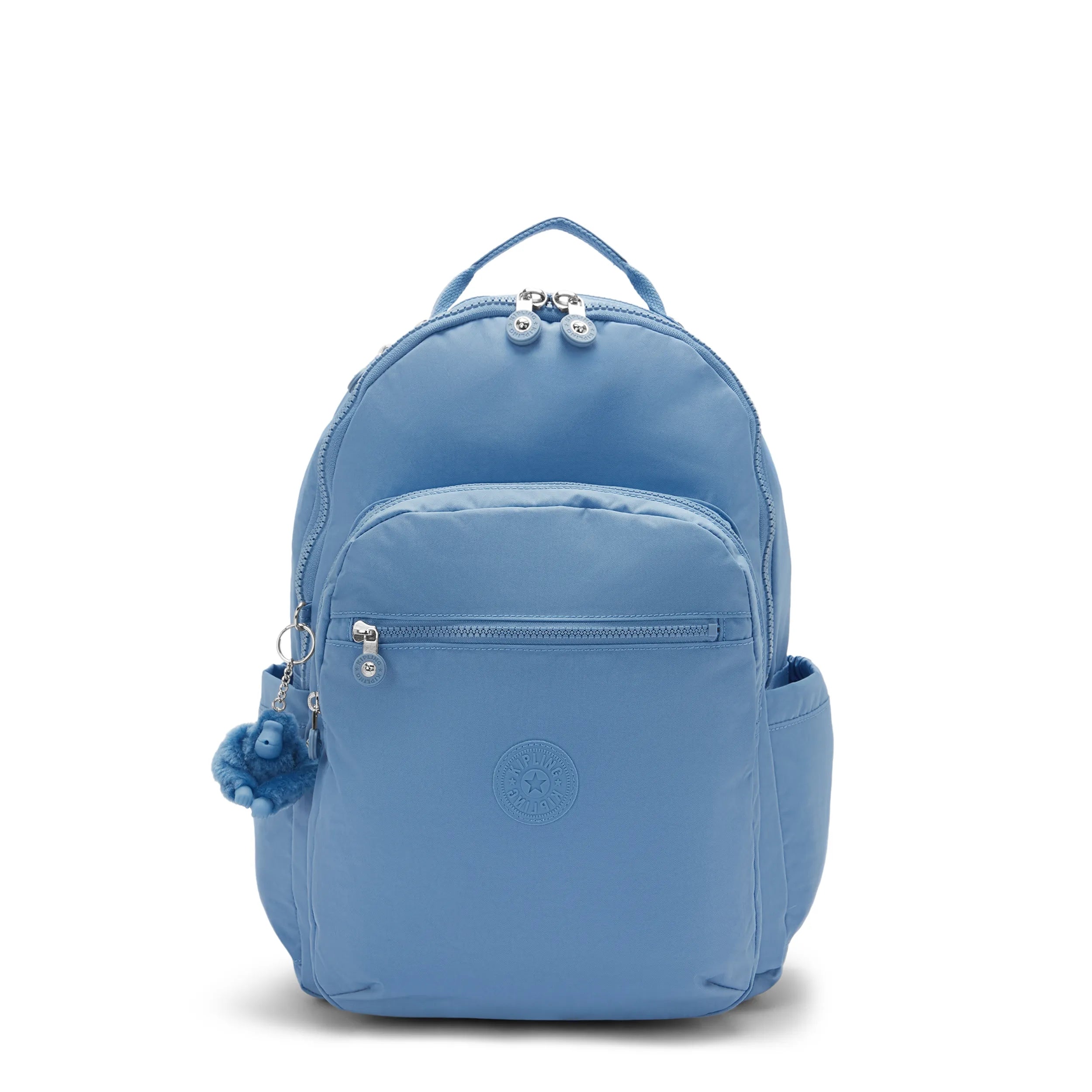 Kipling Seoul Large Backpack with 15" Laptop Protection in Vintage Blue — front view # color_Vintage Blue