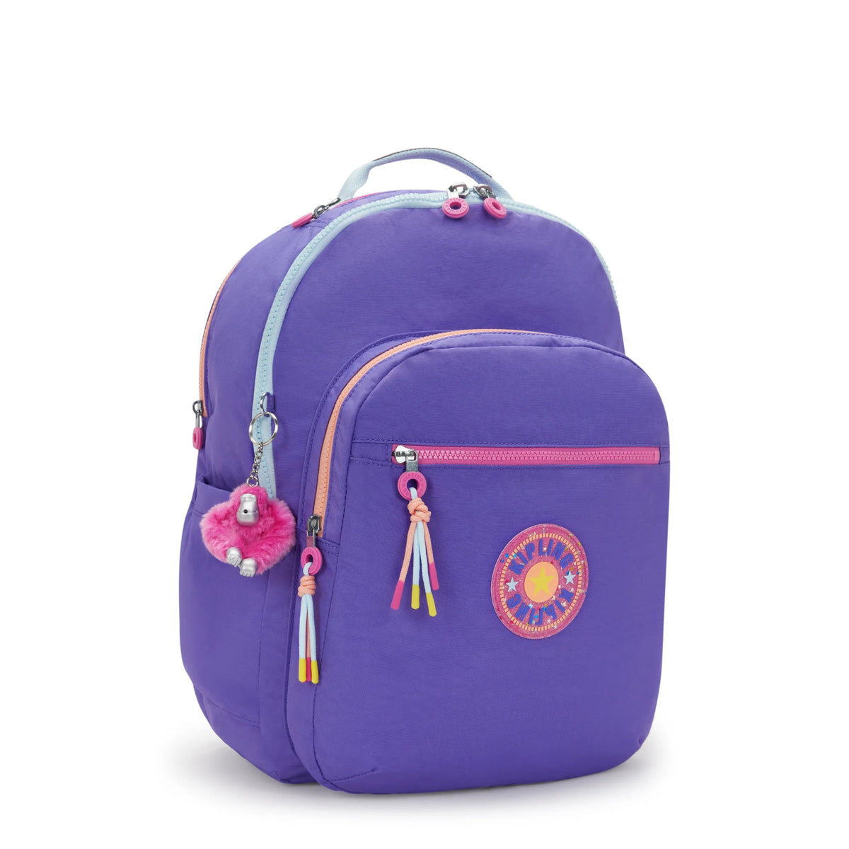 Kipling Seoul Extra Large 17" Laptop Backpack in Iris Purple Fun C — angle view