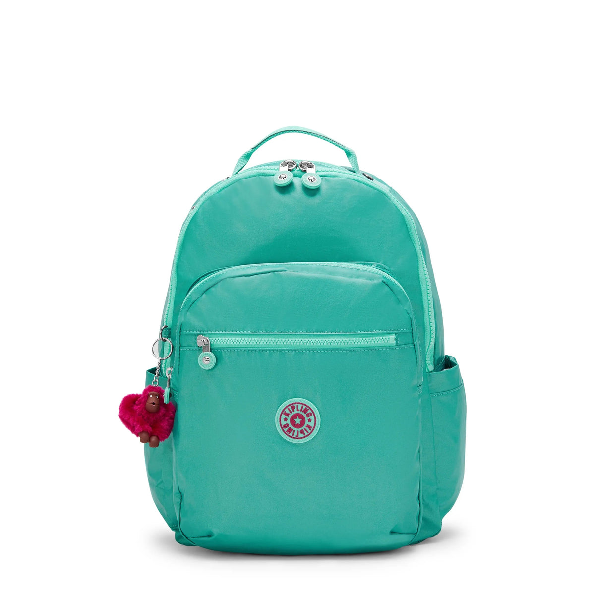 Kipling Seoul Large Backpack with 15" Laptop Protection in Oasis Mint Metallic — front view # color_Oasis Mint Metallic
