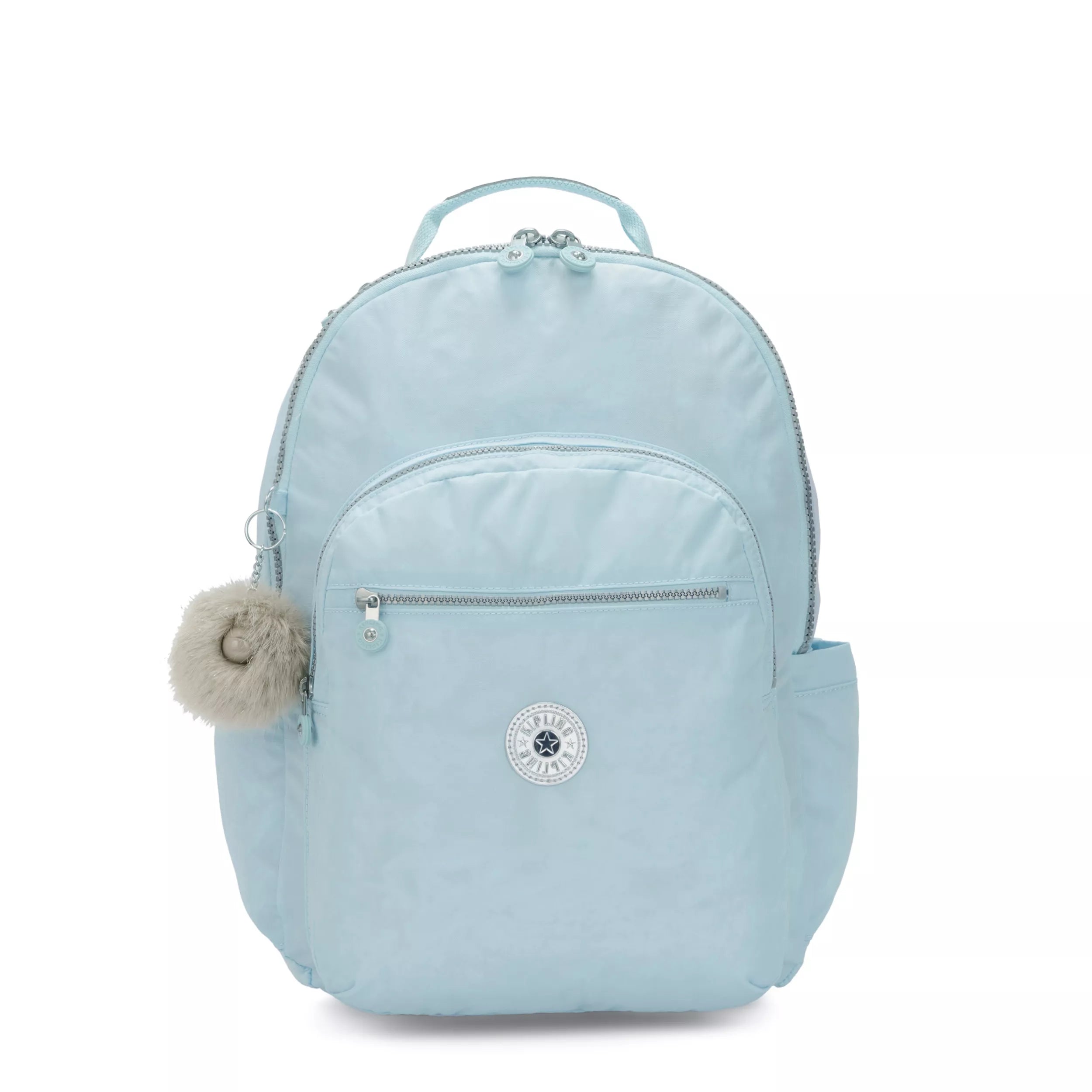 Kipling Seoul Extra Large 17" Laptop Backpack in Bridal Blue — front view # color_Bridal Blue