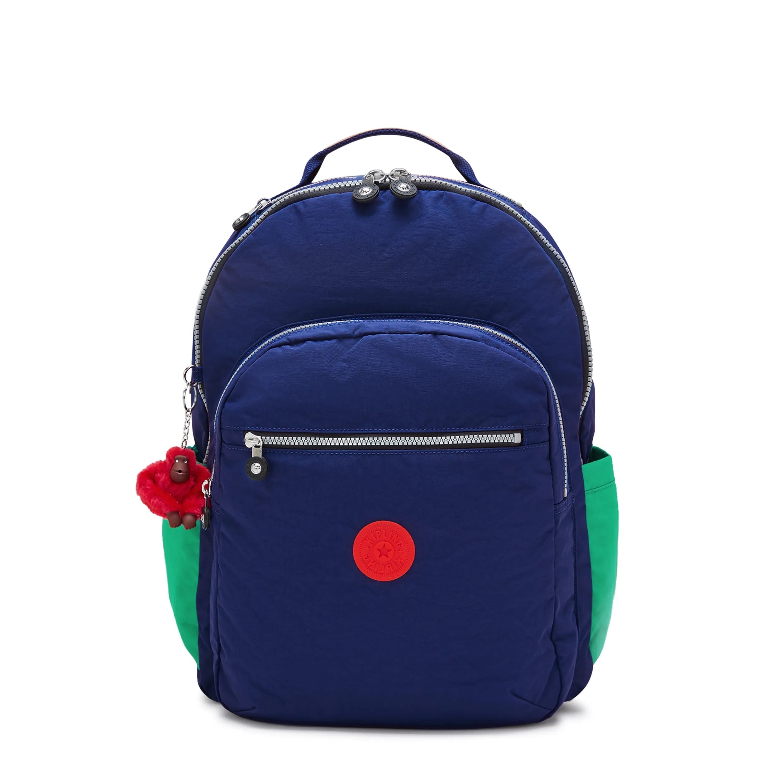 Kipling Seoul Extra Large 17" Laptop Backpack in Escape Blue Block — front view # color_Escape Blue Block