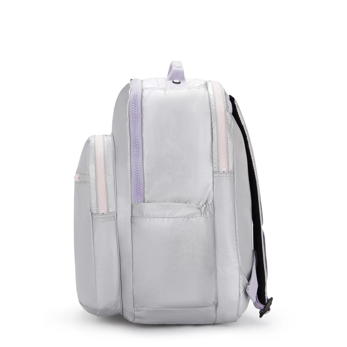 Kipling Seoul Extra Large 17" Laptop Backpack in Silver Glow Metallic — side view