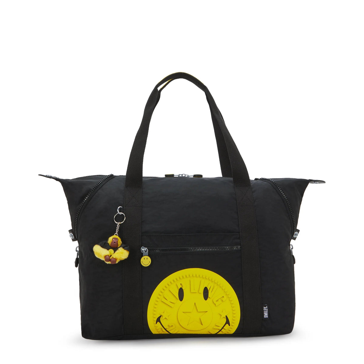 Kipling Art Medium Tote Bag in Yellow Fun Black — front view # color_Yellow Fun Black