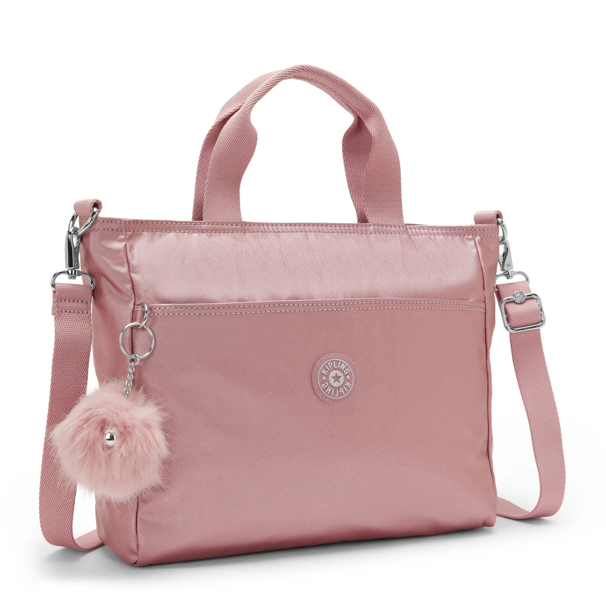 Kipling Lavena Small Tote in Pink Rose Metallic — angle view 4