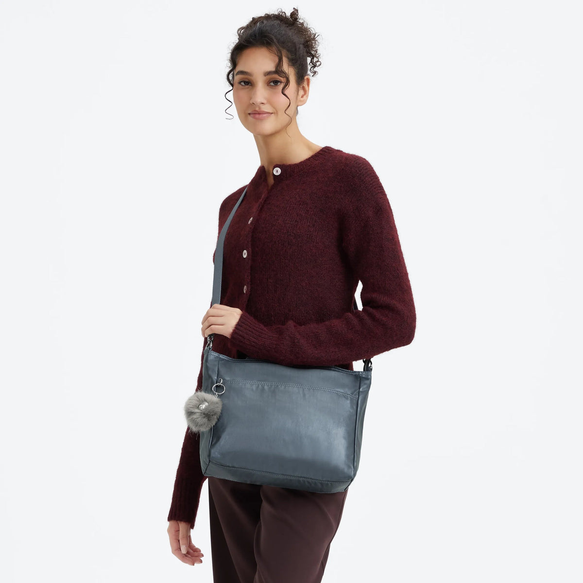Kipling Lavena Small Tote in Warm Steel Metallic — angle view 2
