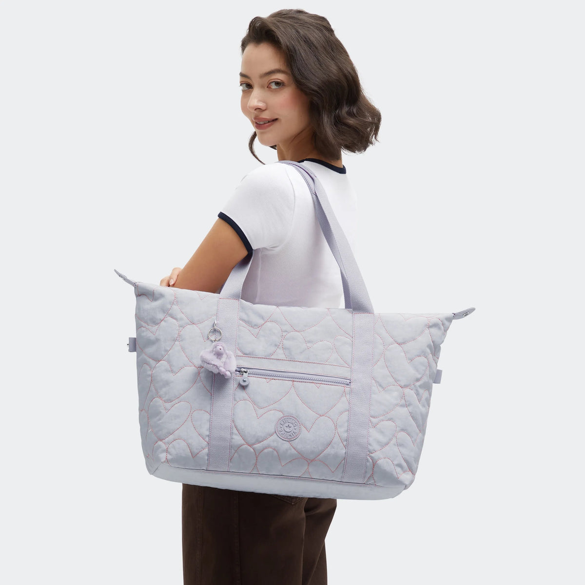 Kipling Art Medium Tote Bag in Hearts Shimmer — lifestyle