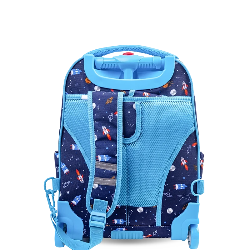 J World Sparkle Kids Rolling Backpack (15 Inch) in Robot — back view # color_Robot