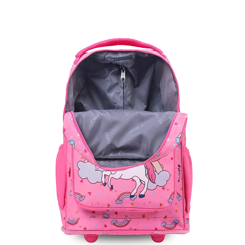 J World Sparkle Kids Rolling Backpack (15 Inch) in Unicorn — interior view # color_Unicorn