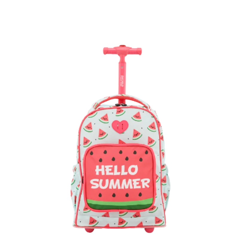 J World Sparkle Kids Rolling Backpack (15 Inch) in Watermelon — front view # color_Watermelon