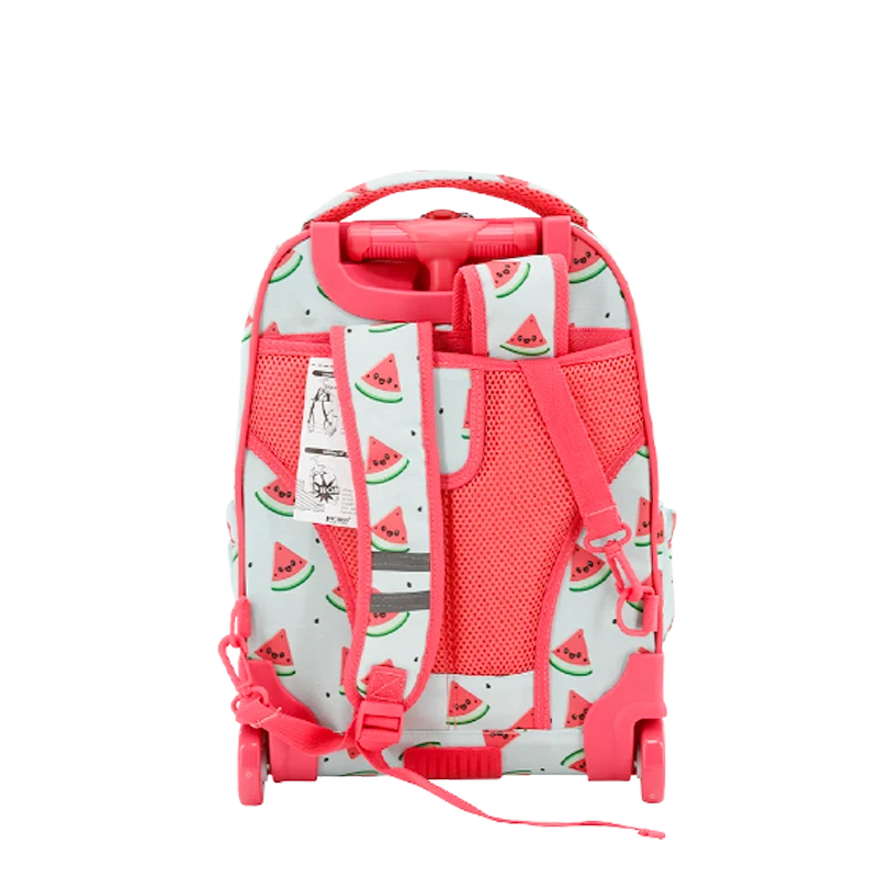 J World Sparkle Kids Rolling Backpack (15 Inch) in Watermelon — back view # color_Watermelon