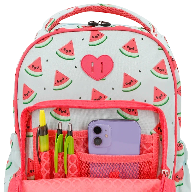 J World Sparkle Kids Rolling Backpack (15 Inch) in Watermelon — detail view 2 # color_Watermelon