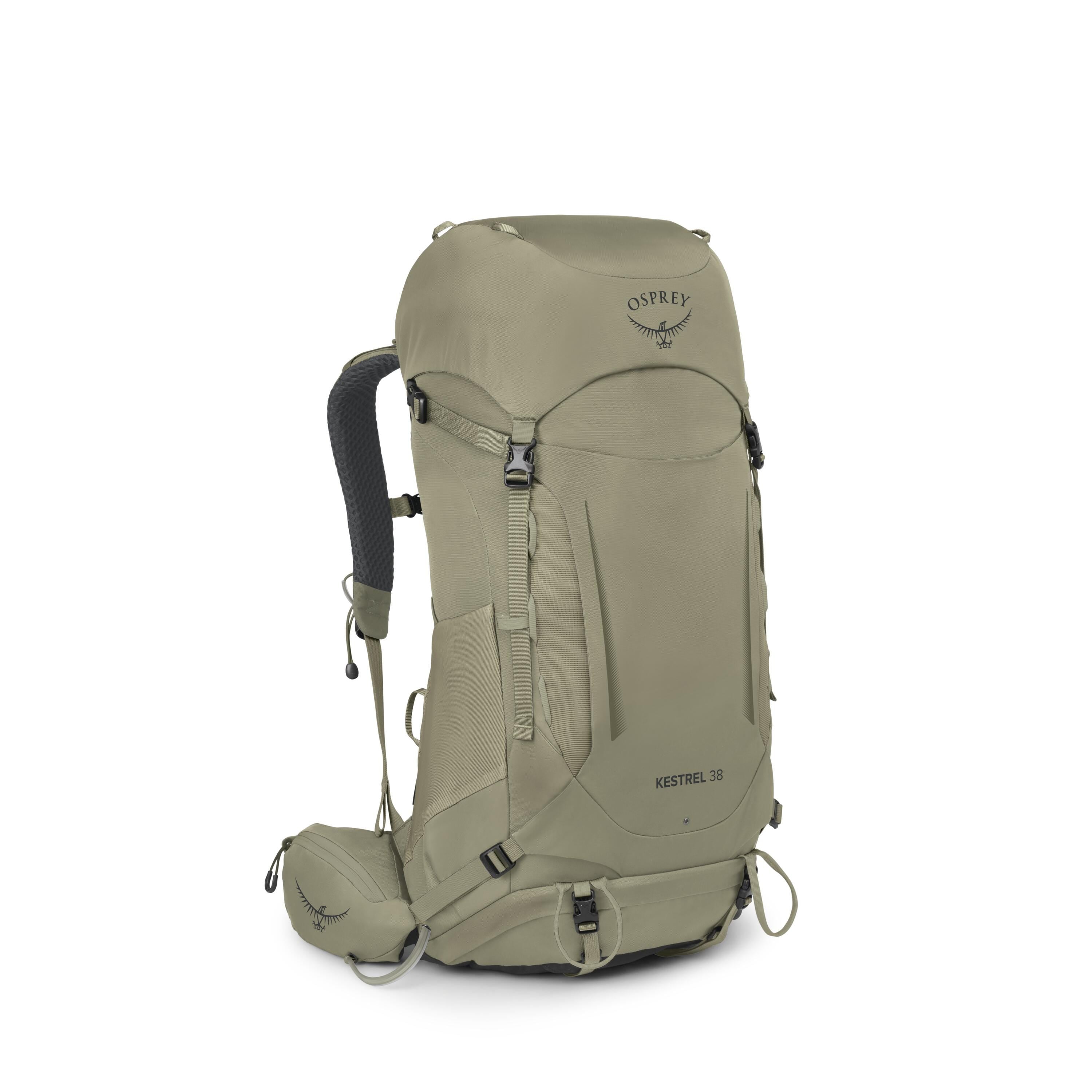 Osprey Kestrel 38 Backpacking Pack 38L in Olive Tan — angle view 2