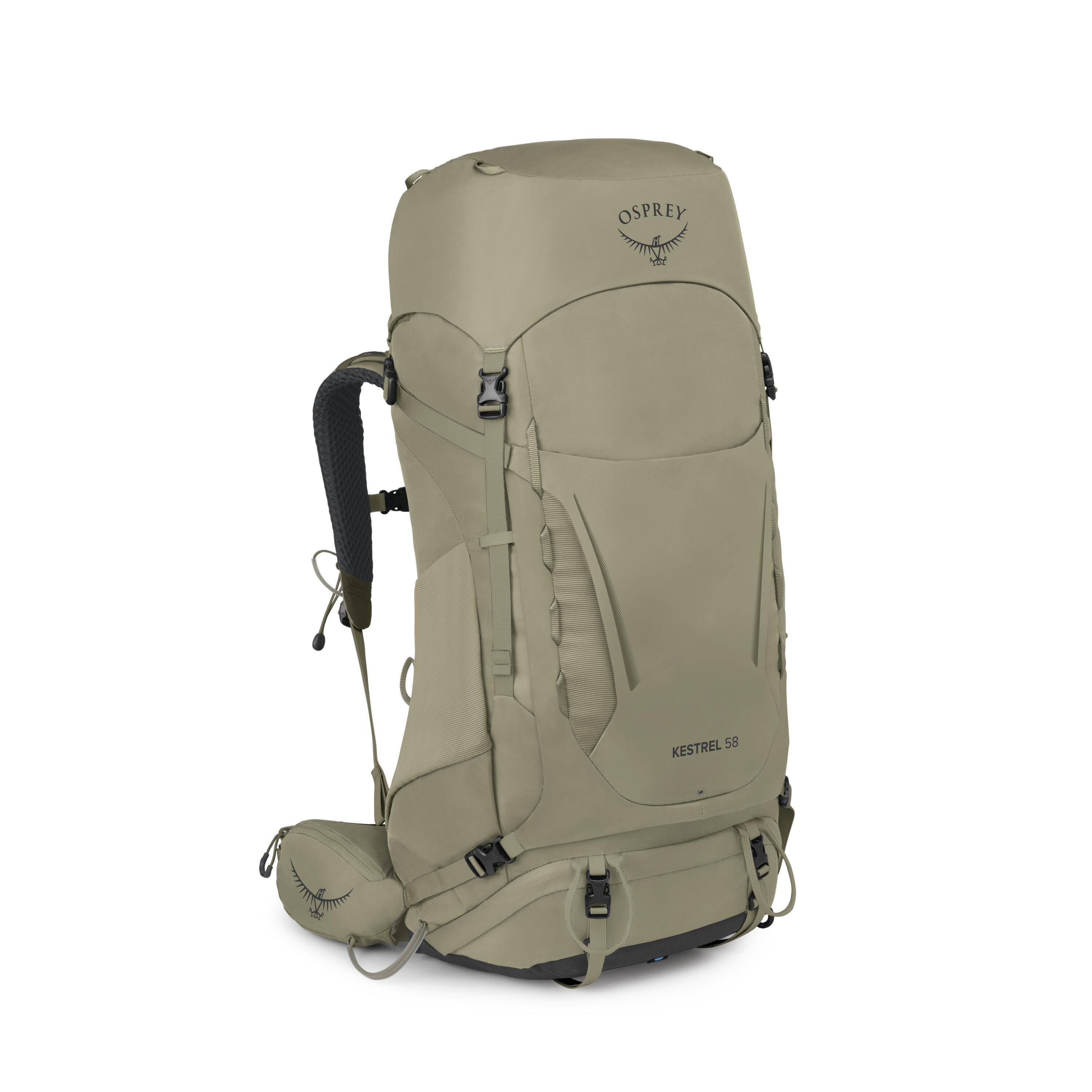 Osprey Kestrel 58 Backpacking Pack 58L in Olive Tan — angle view 2