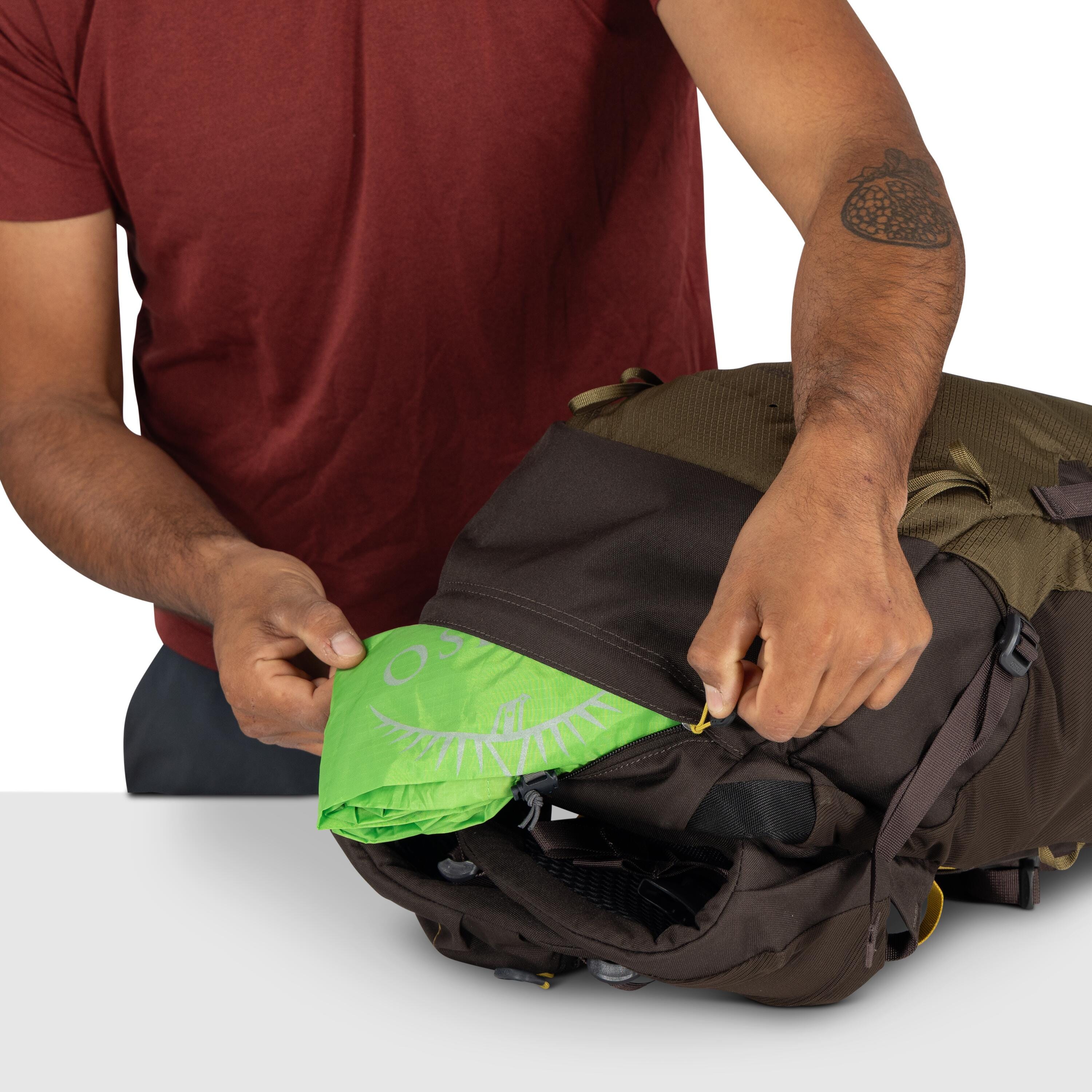 Osprey Kestrel LT 35 Hiking Backpack 35L in Moss Green — detail view