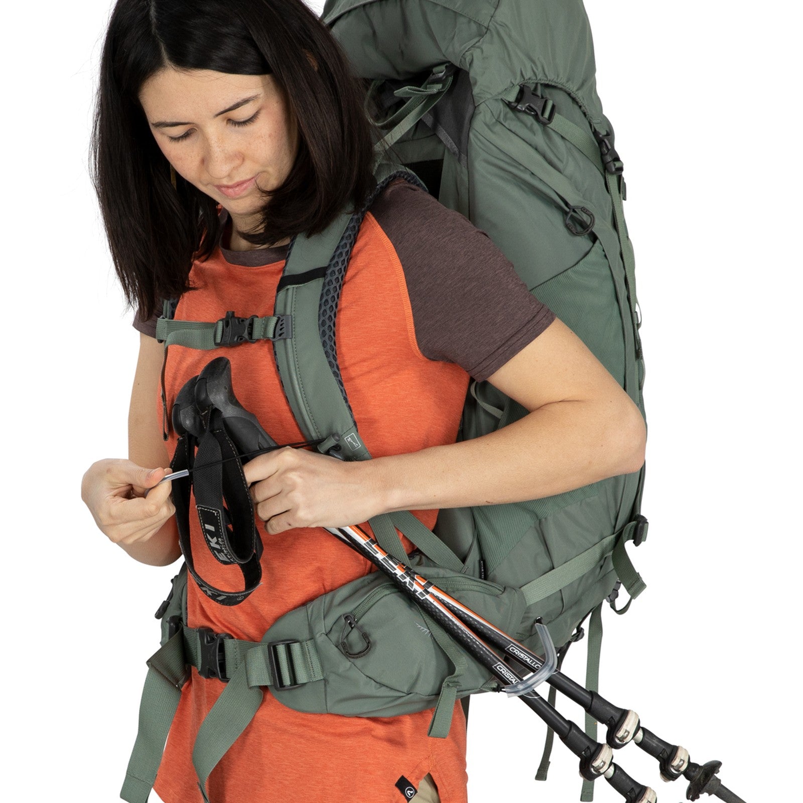 Osprey Kyte 48 Women's Backpacking Pack 48L in Rocky Brook Green — detail view