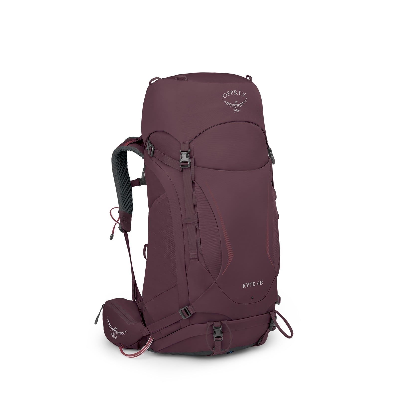 Osprey Kyte 48 Women's Backpacking Pack 48L in Elderberry Purple — angle view 2