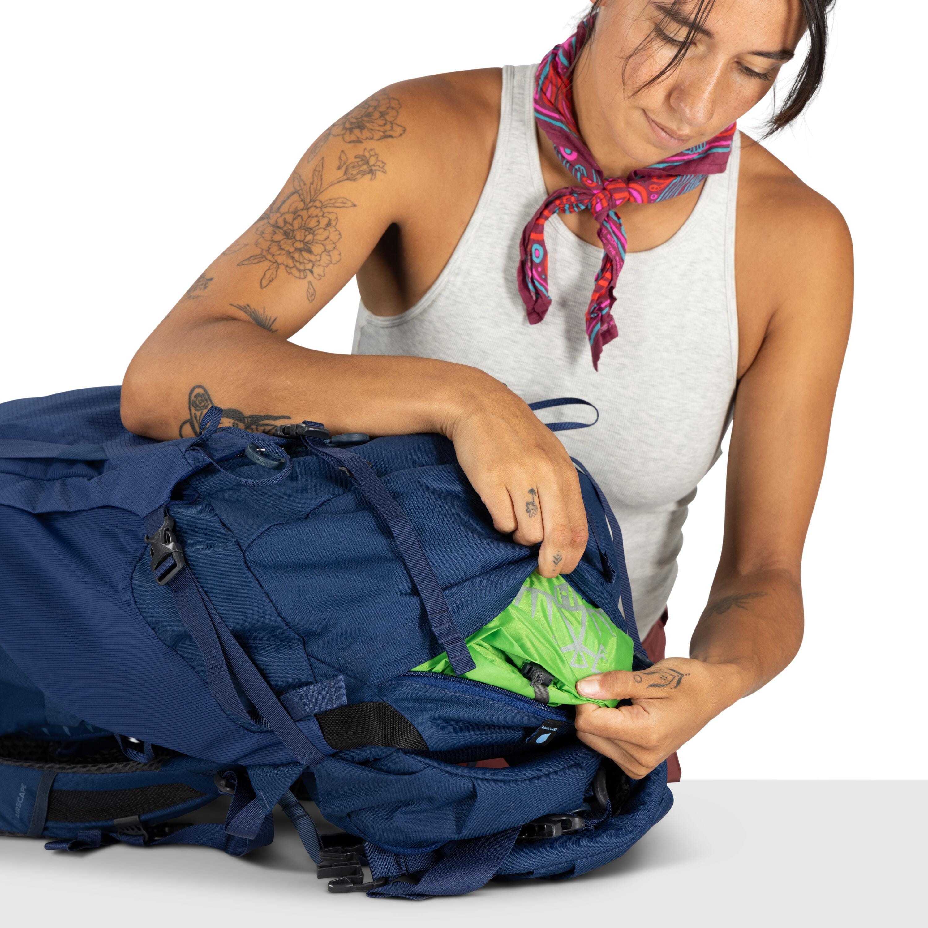 Osprey Kyte LT 65 Women's Backpacking Pack 65L in Serenity Blue — detail view