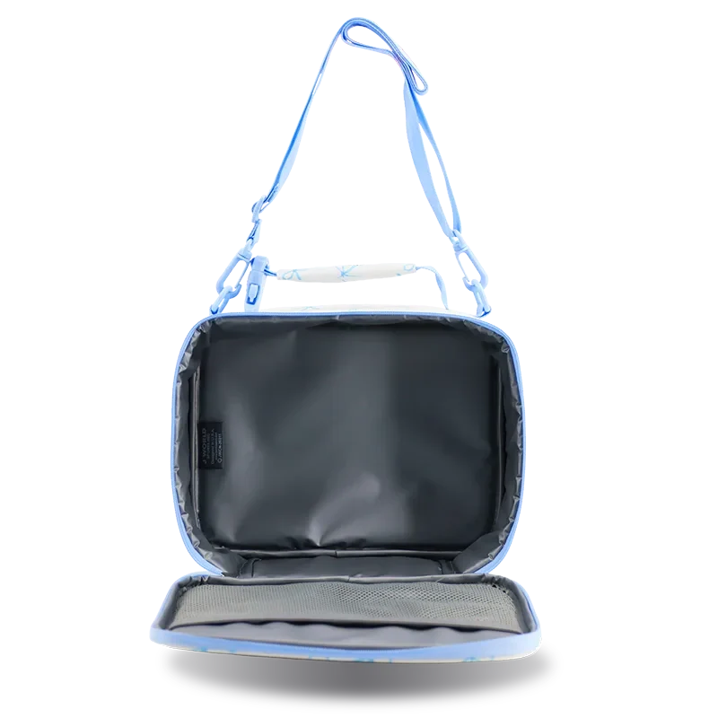 J World Cody Lunch Bag With Shoulder Strap in Blue Bows — interior view # color_Blue Bows