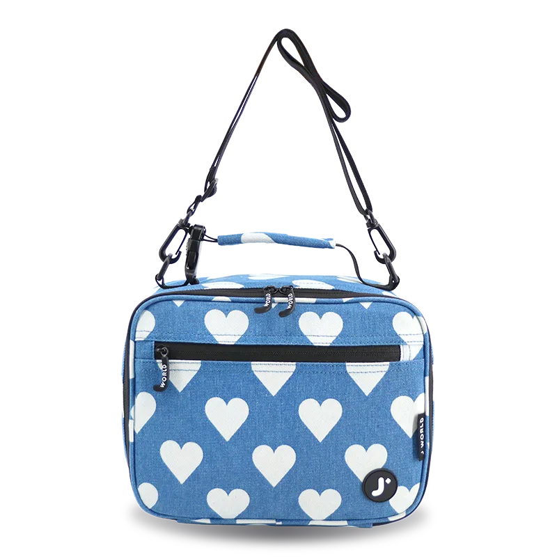 J World Cody Lunch Bag With Shoulder Strap in Denim Heart — front view # color_Denim Heart