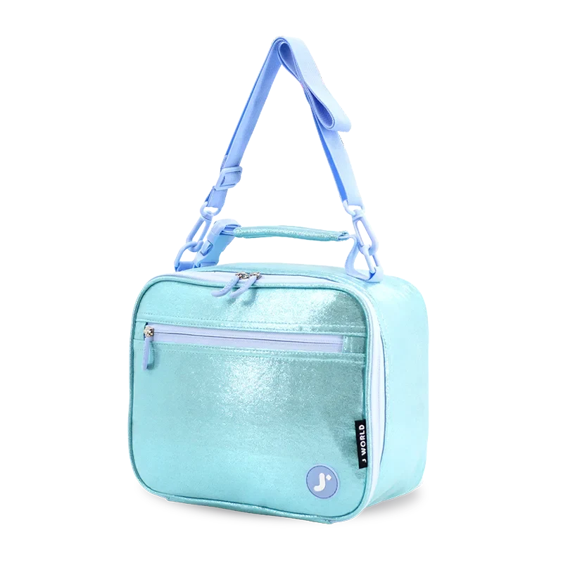 J World Cody Lunch Bag With Shoulder Strap in Metallic Teal — angle view 2 # color_Metallic Teal