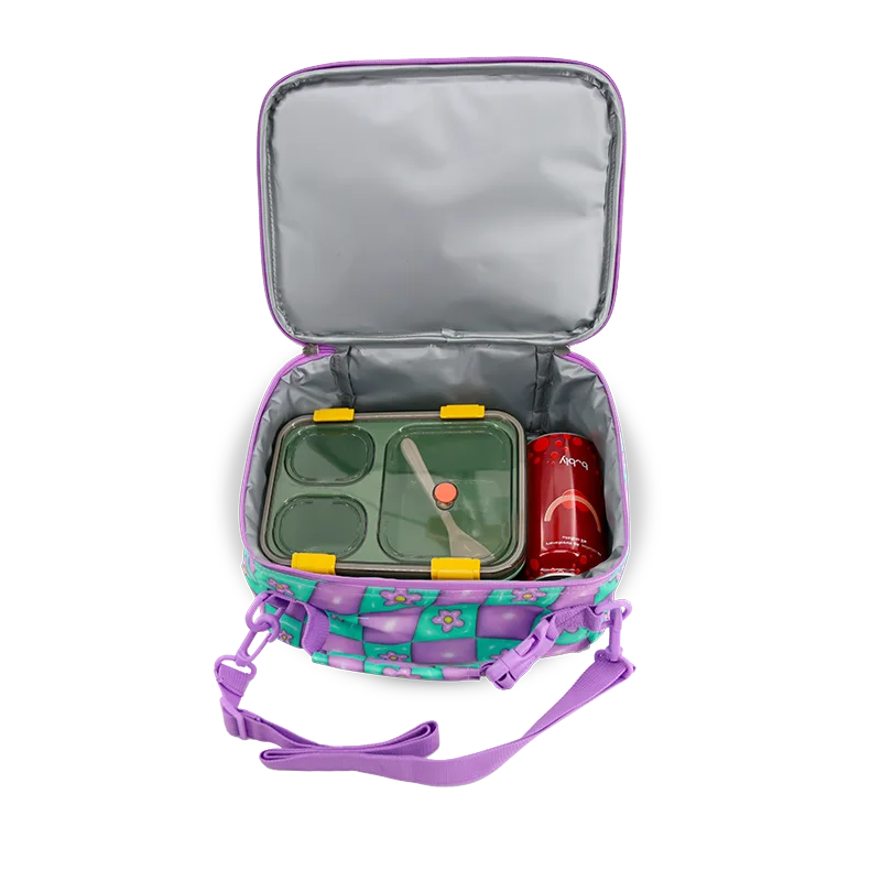 J World Cody Lunch Bag With Shoulder Strap in Puffy Flower — interior view # color_Puffy Flower