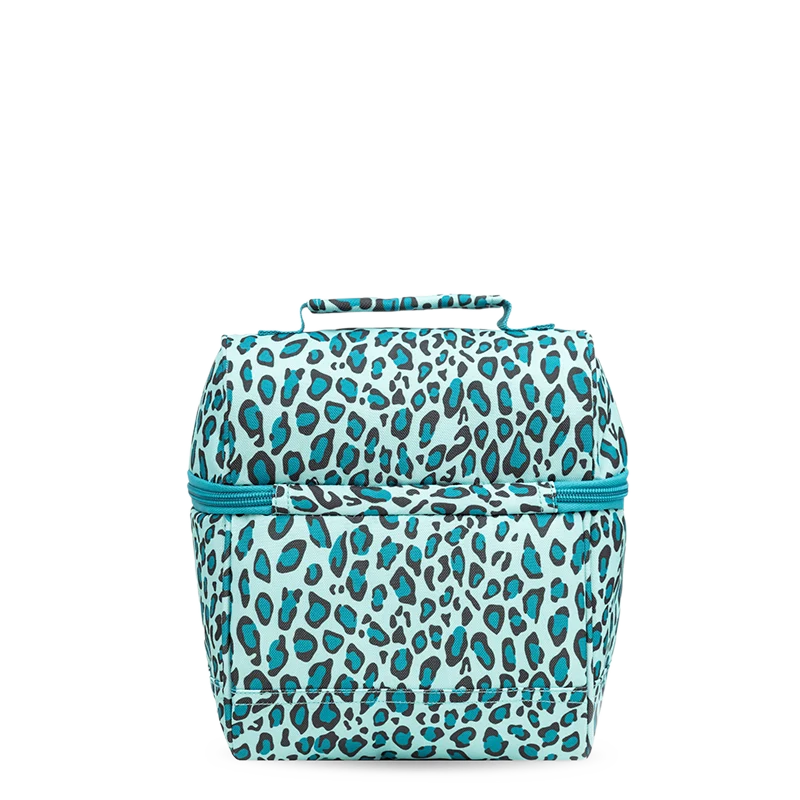 J World Corey Lunch Bag in Mint Leopard — back view # color_Mint Leopard