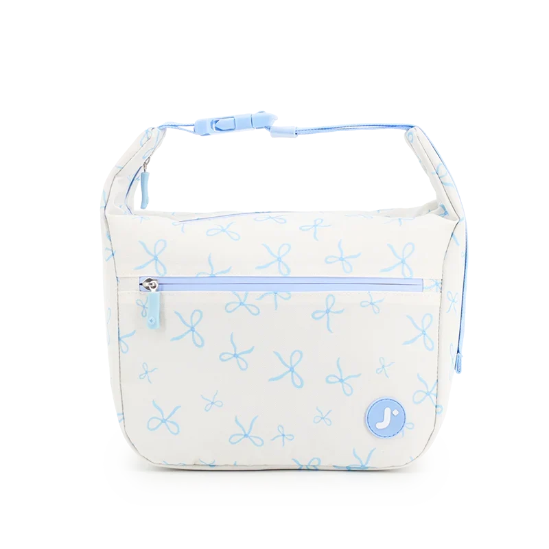 J World Lane Insulated Lunch Bag in Blue Bows — front view # color_Blue Bows