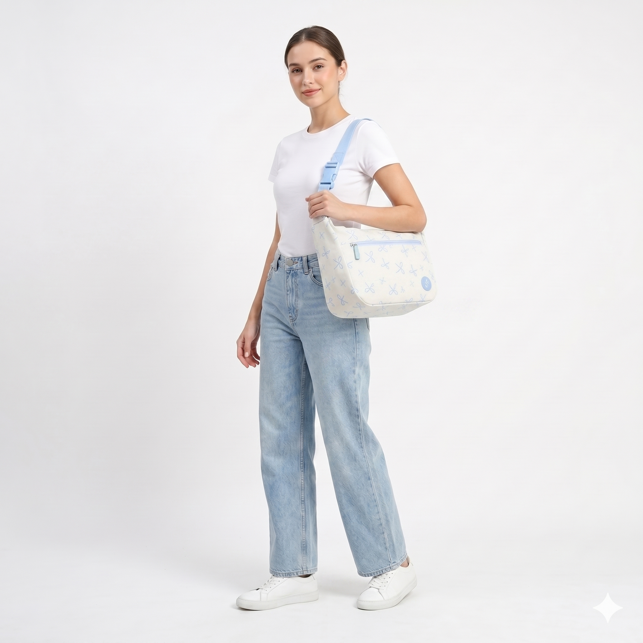 J World Lane Insulated Lunch Bag in Blue Bows — lifestyle # color_Blue Bows