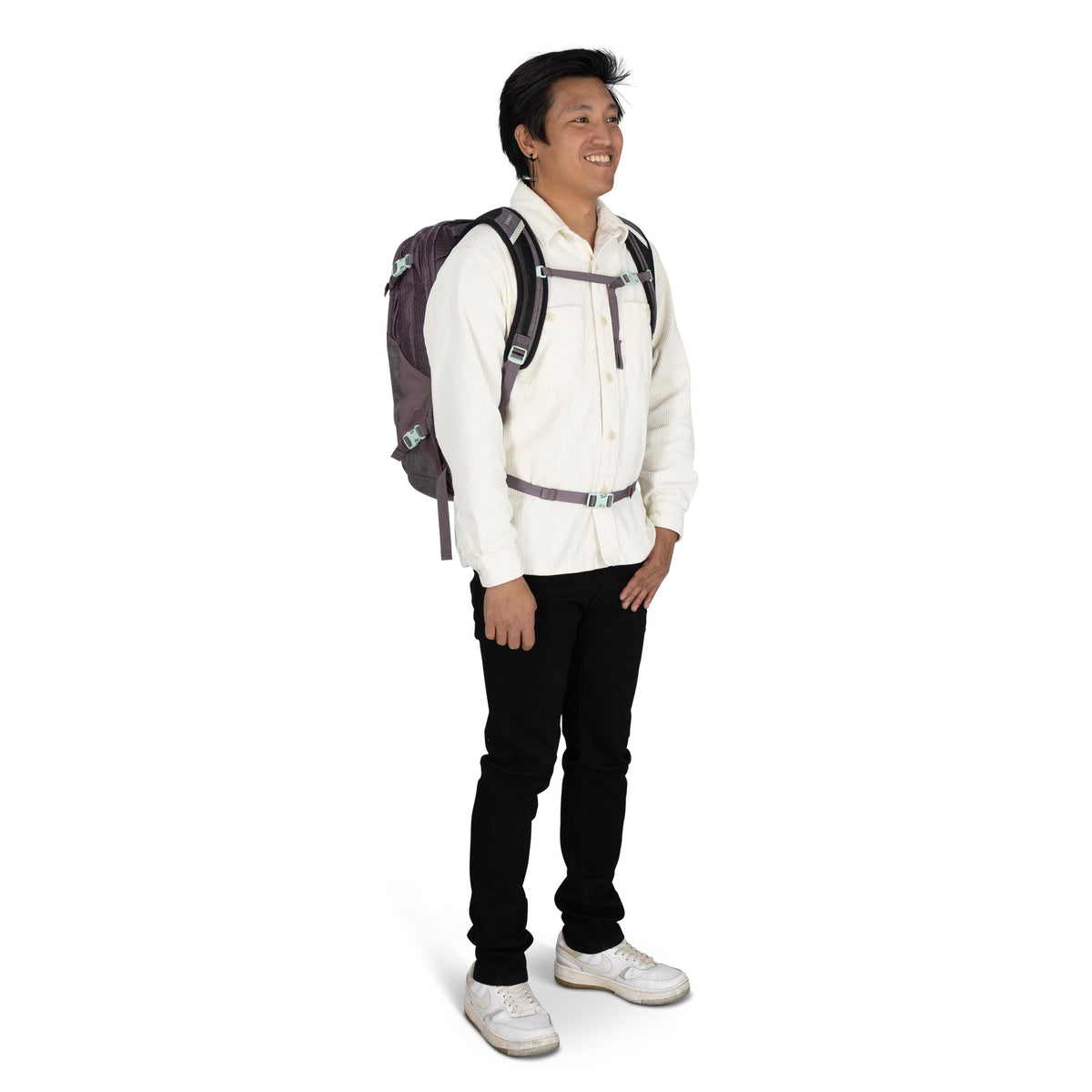 Osprey Nebula Backpack 32L in Graphite-Purple Heather — lifestyle