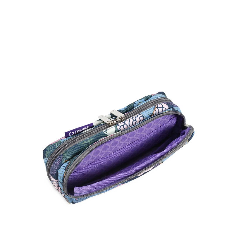 J World Jojo Double Compartment Pencil Case in Secret Garden — detail view # color_Secret Garden