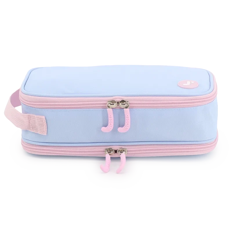 J World Doodle Pencil Case with Handle Strap in Baby Blue — front view 2 # color_Baby Blue
