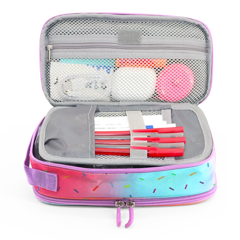 J World Doodle Pencil Case with Handle Strap in Confetti — interior view # color_Confetti