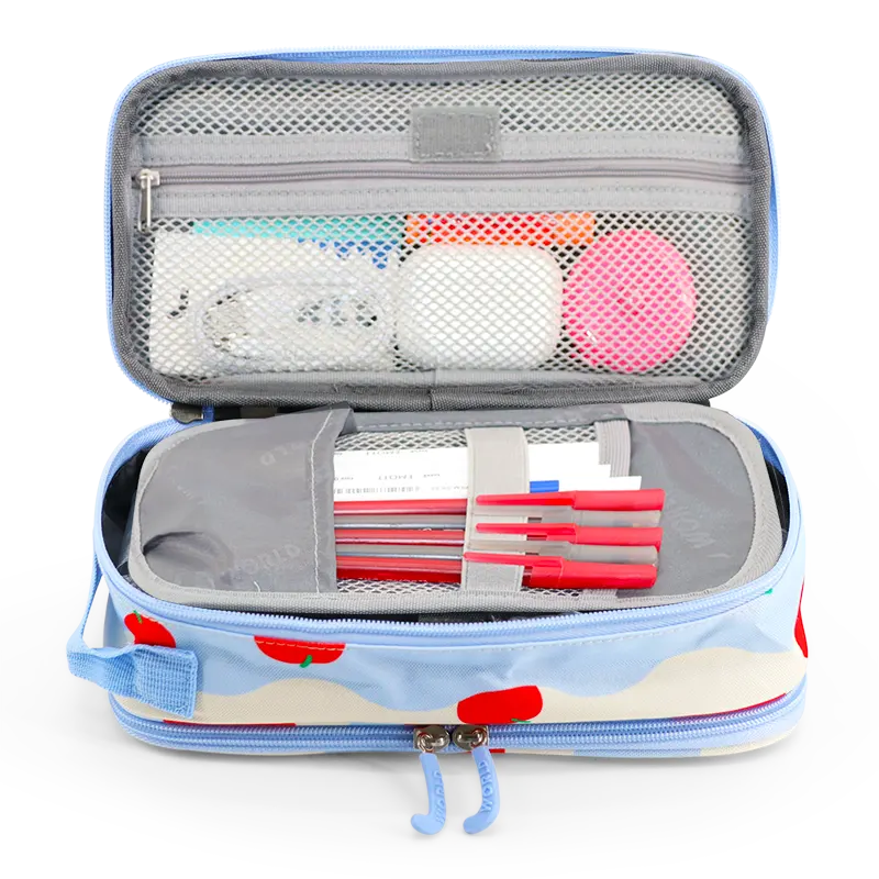 J World Doodle Pencil Case with Handle Strap in Floating Apple — interior view # color_Floating Apple